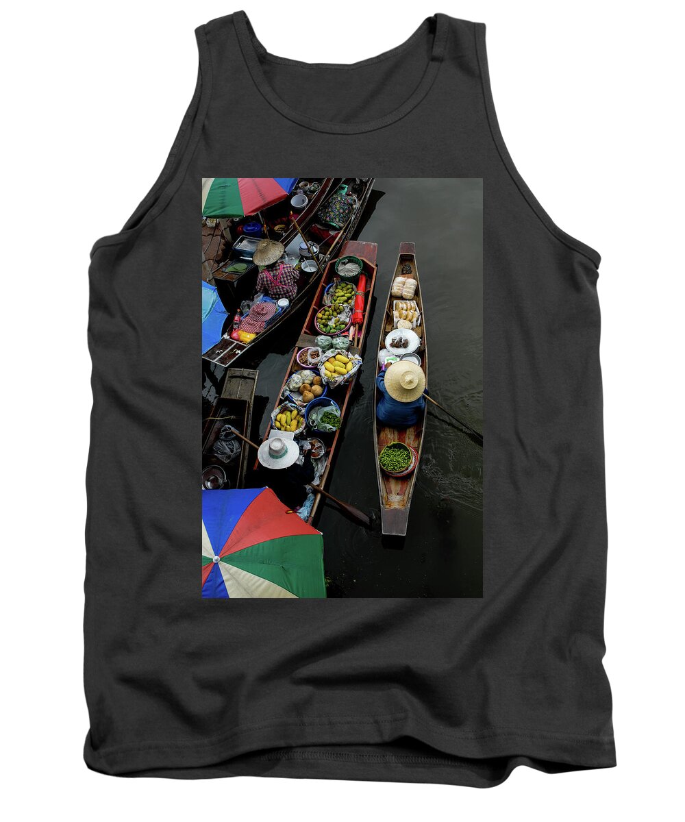 Floating Tank Top featuring the photograph Market Mornings - Floating Market, Thailand by Earth And Spirit