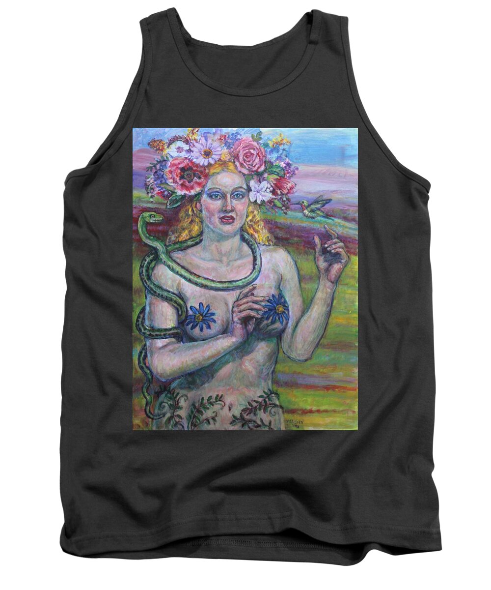 Flower Goddess Tank Top featuring the painting Flora by Veronica Cassell vaz