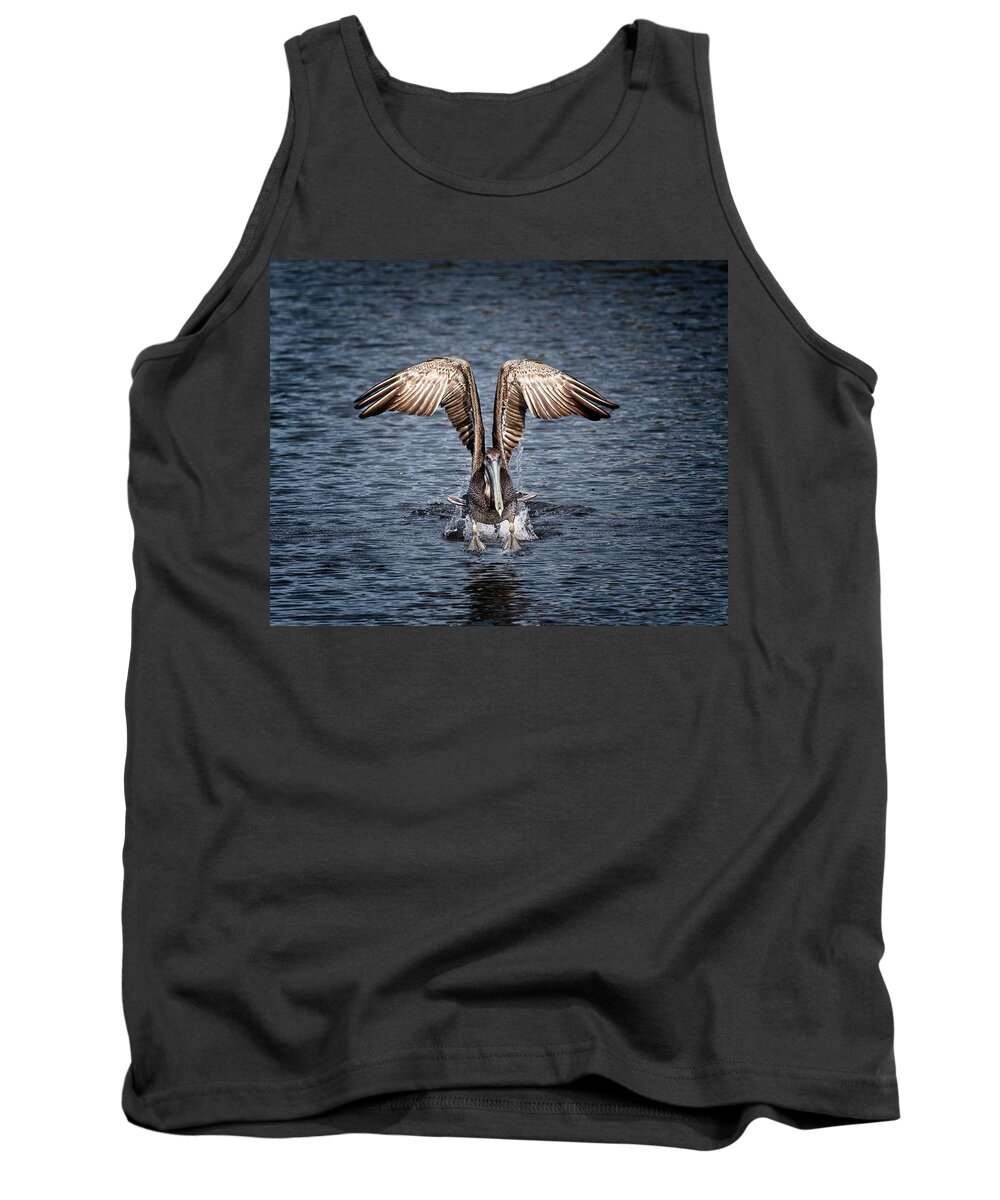 Bird Tank Top featuring the photograph Florida Brown Pelican walking on water by Ronald Lutz