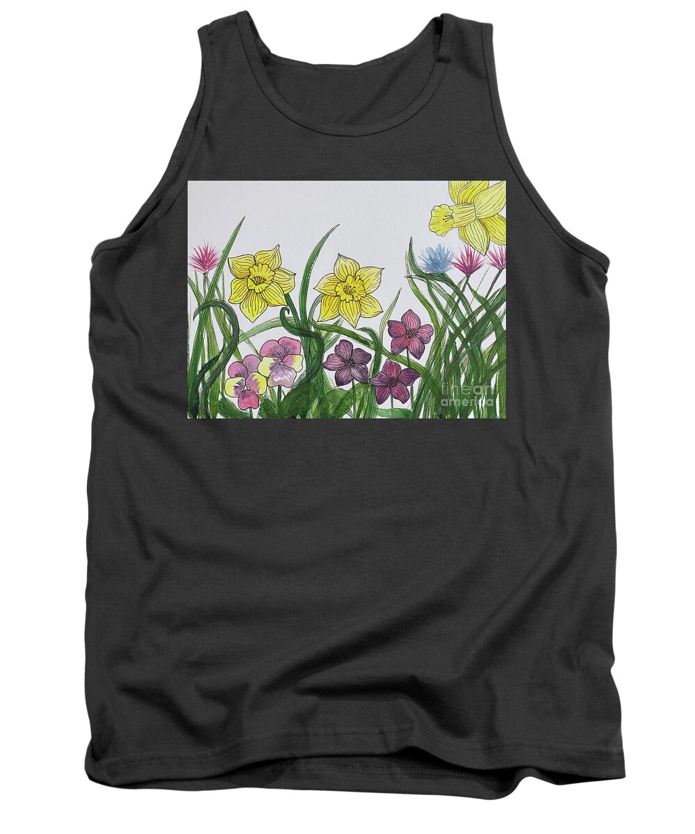 Daffodils Tank Top featuring the mixed media Flower Garden by Lisa Neuman