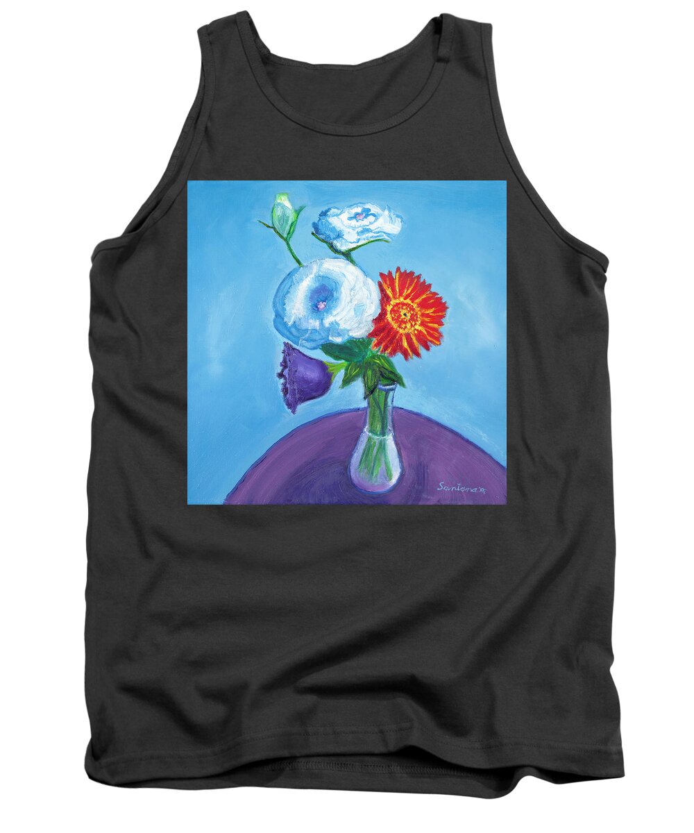 Still Life Tank Top featuring the painting Flowers on a Table by Santana Star