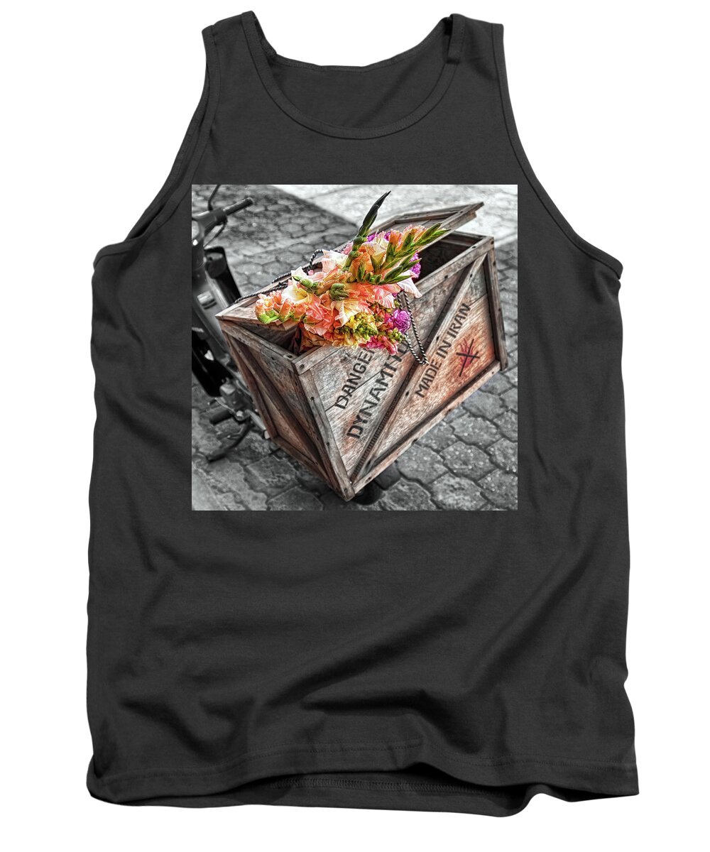 Flower-box Tank Top featuring the photograph Flowers or Dynamite by Tatiana Travelways