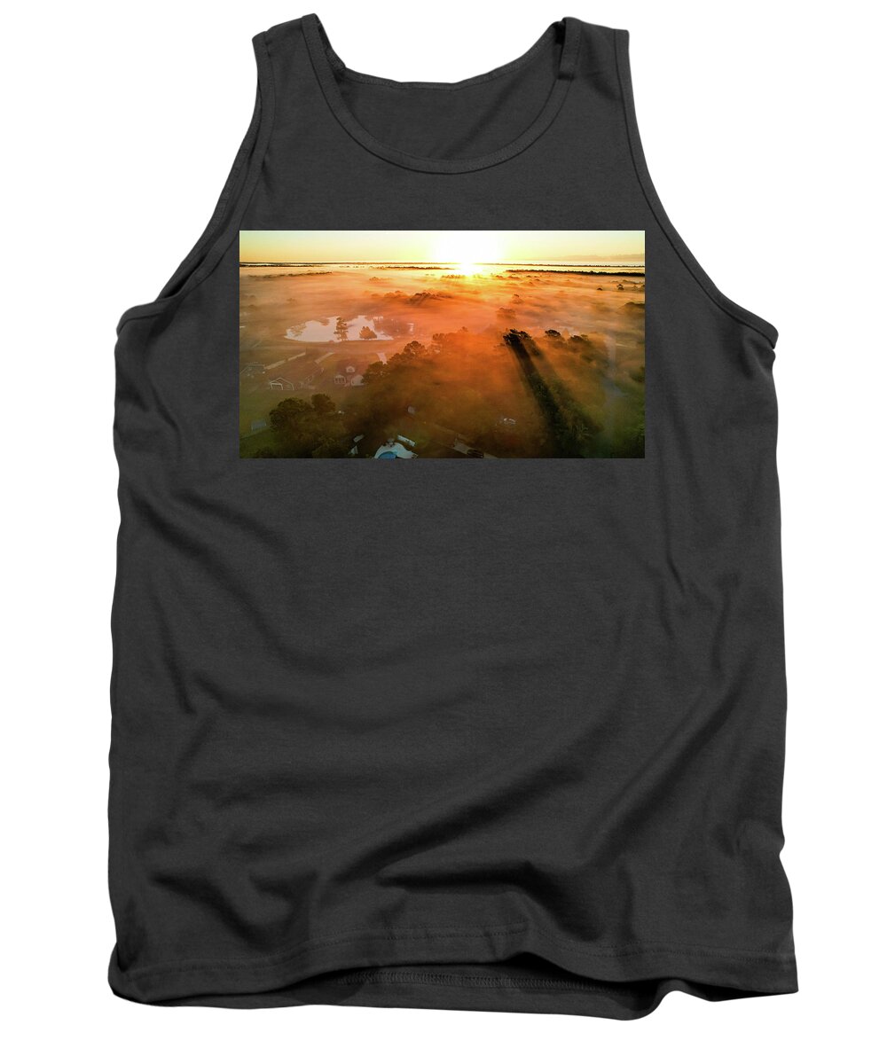 Fog Tank Top featuring the photograph Fog bank at sunrise by Sand Catcher