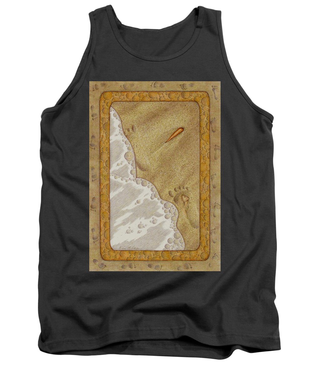 Kim Mcclinton Tank Top featuring the painting Washed Away- Footprints, Foam, and Fate by Kim McClinton