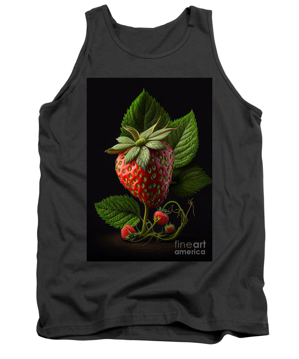 Strawberry Tank Top featuring the mixed media Forest strawberry by Binka Kirova