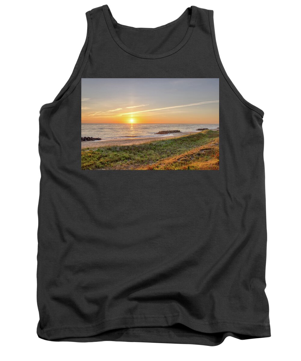 Blue Tank Top featuring the photograph Fort Story Sunrise by Donna Twiford