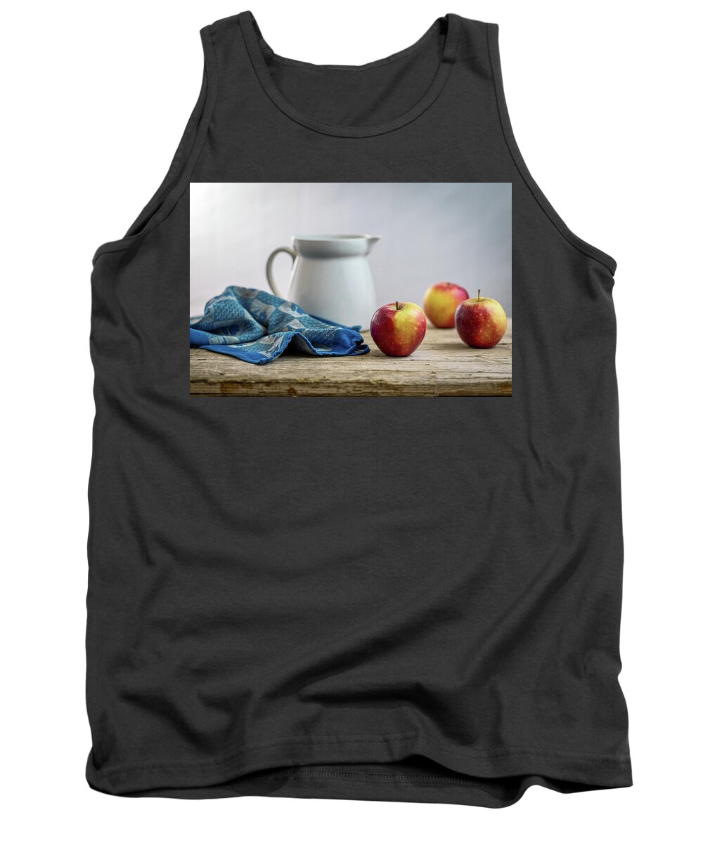Drinking Glass Tank Top featuring the photograph Fresh apples on a rustic wooden table by Benoit Bruchez