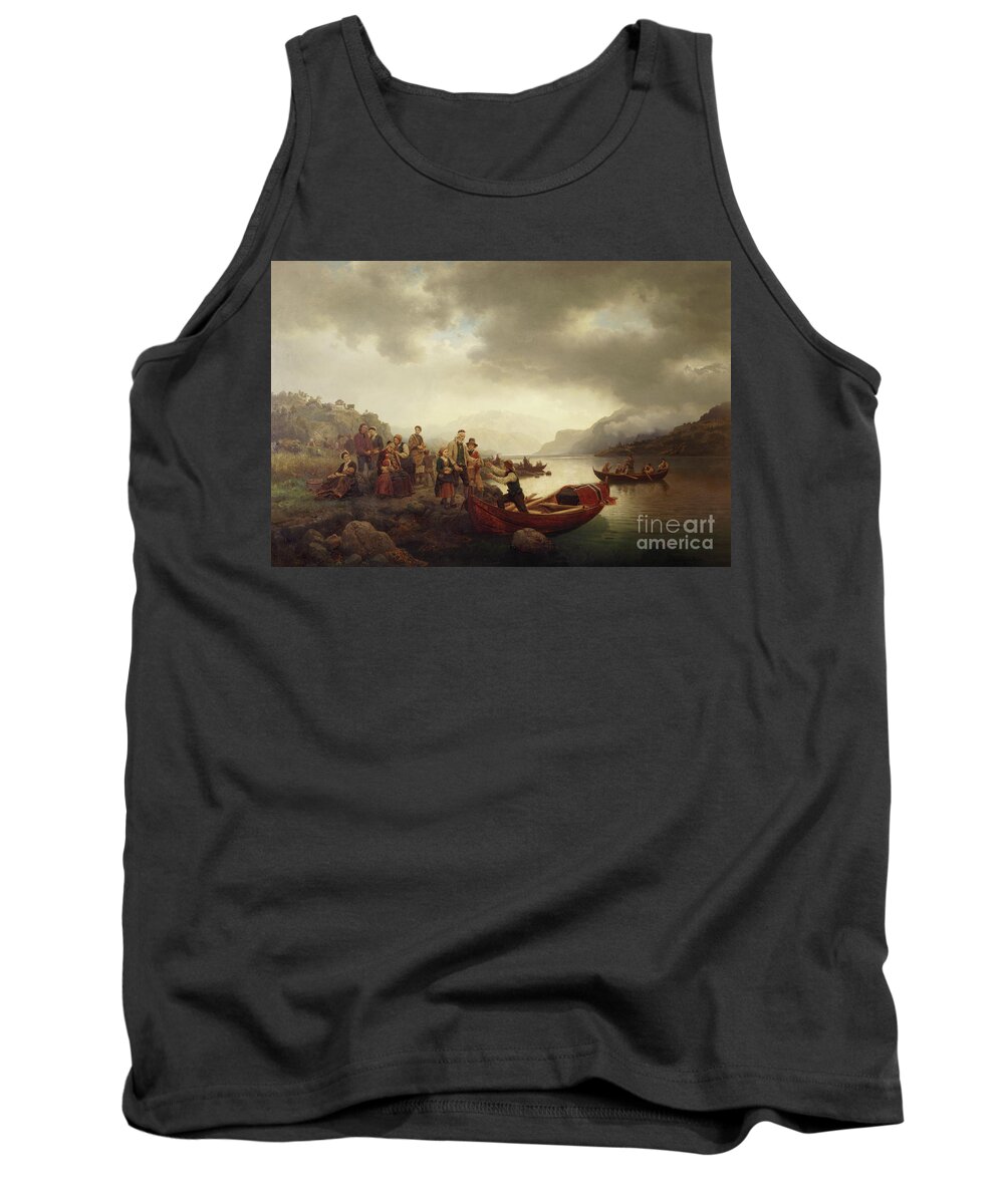 Hans Gude Tank Top featuring the painting Funeral on Sognefjord, 1853 by O Vaering by Hans Gude and Adolph Tidemand
