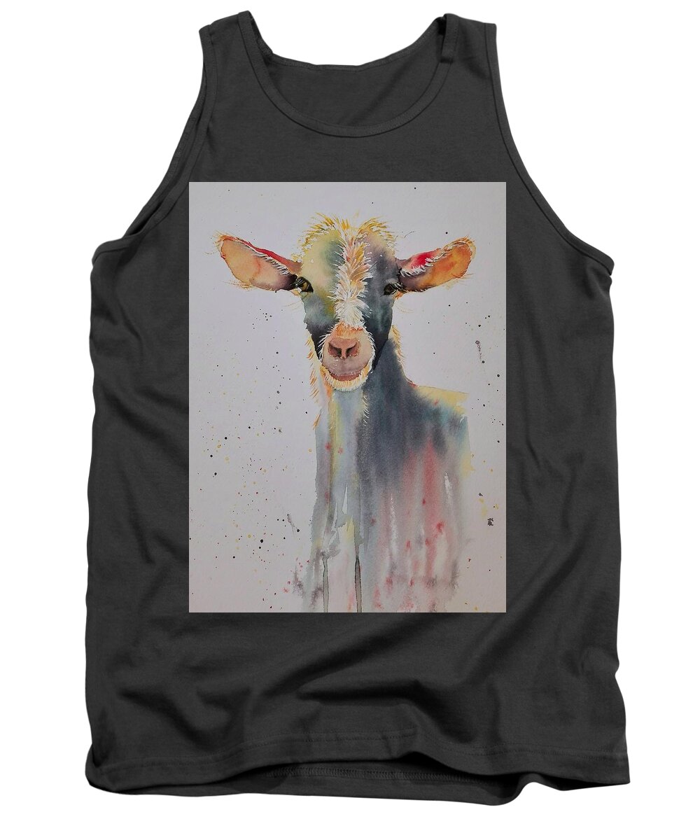 Goat Tank Top featuring the painting Funky Goat by Sandie Croft