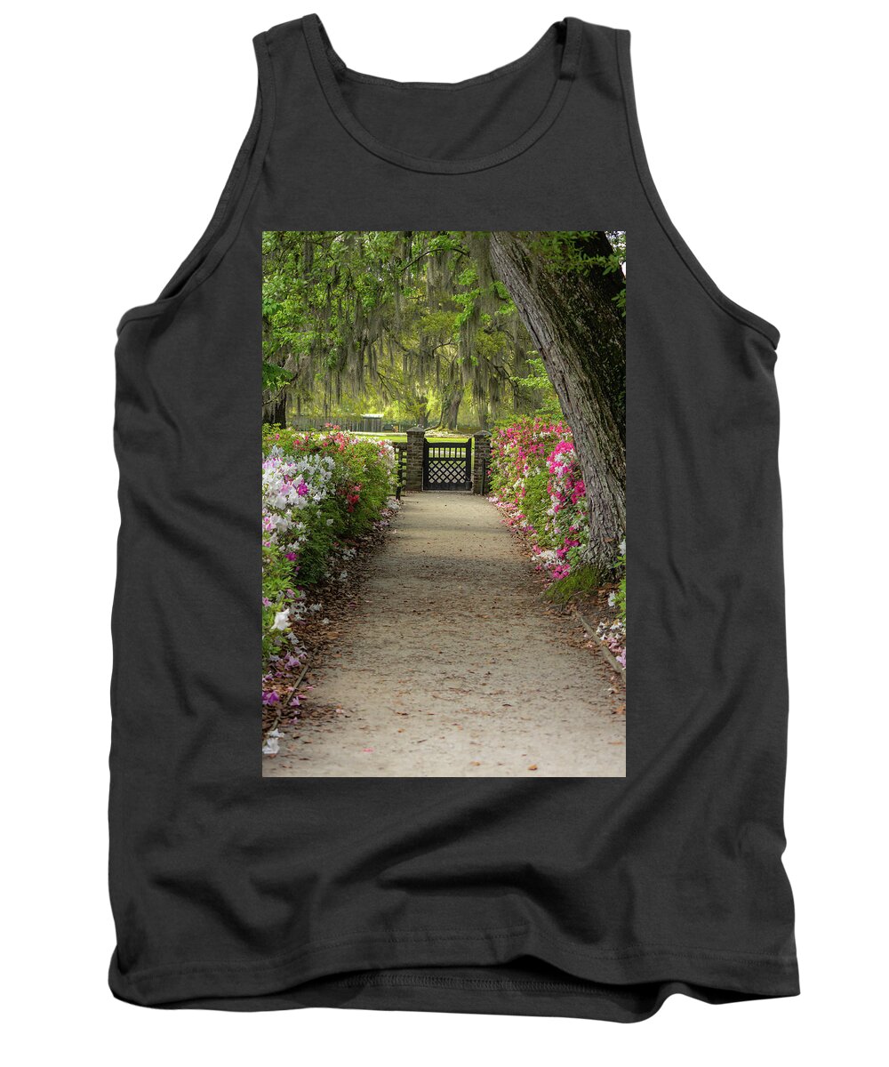 Middleton Place Plantation Tank Top featuring the photograph Gateway with Spring Flowers by Cindy Robinson