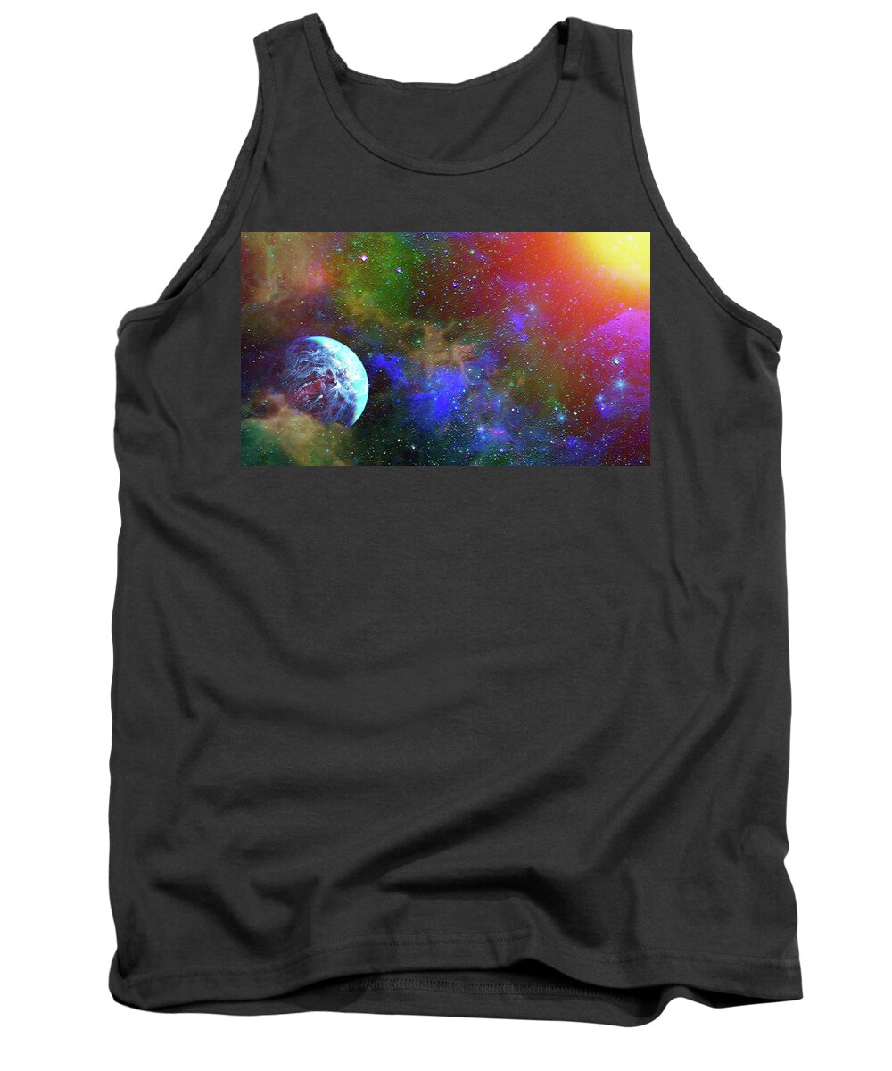Outer Space Tank Top featuring the digital art Gazing at the Sun by Don White Artdreamer