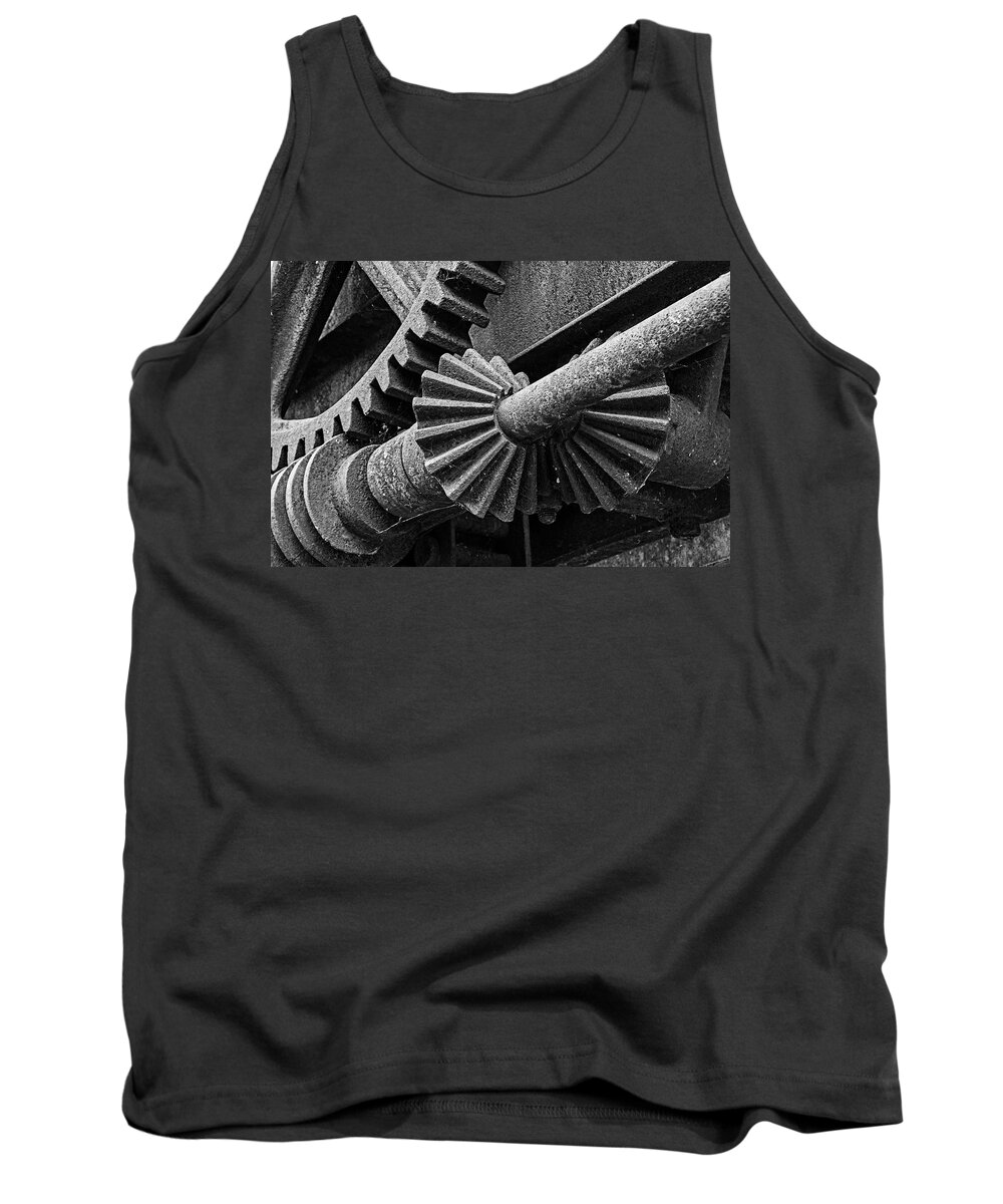 Abstract Tank Top featuring the photograph Geared Up BW by Ira Marcus
