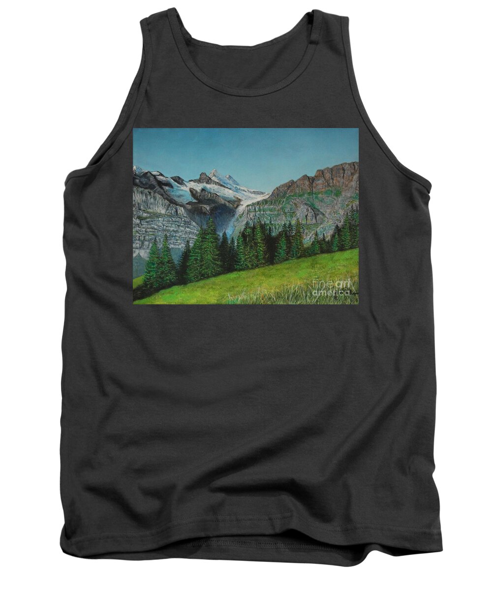Landscapes Tank Top featuring the drawing Glacier Peaks and wild Grass by Bob Williams