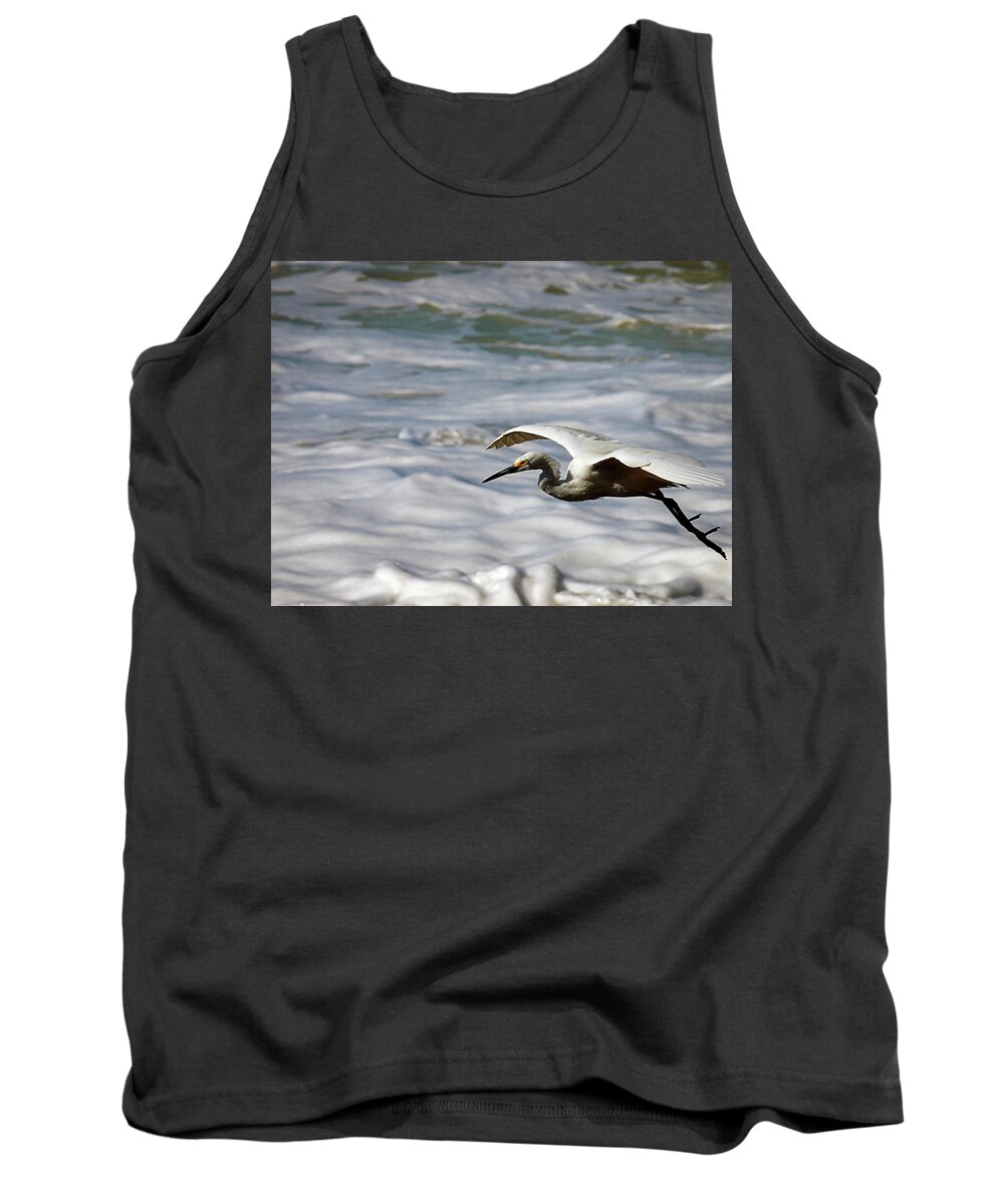 Egret Tank Top featuring the photograph Gliding Snowy Egret by Joe Schofield