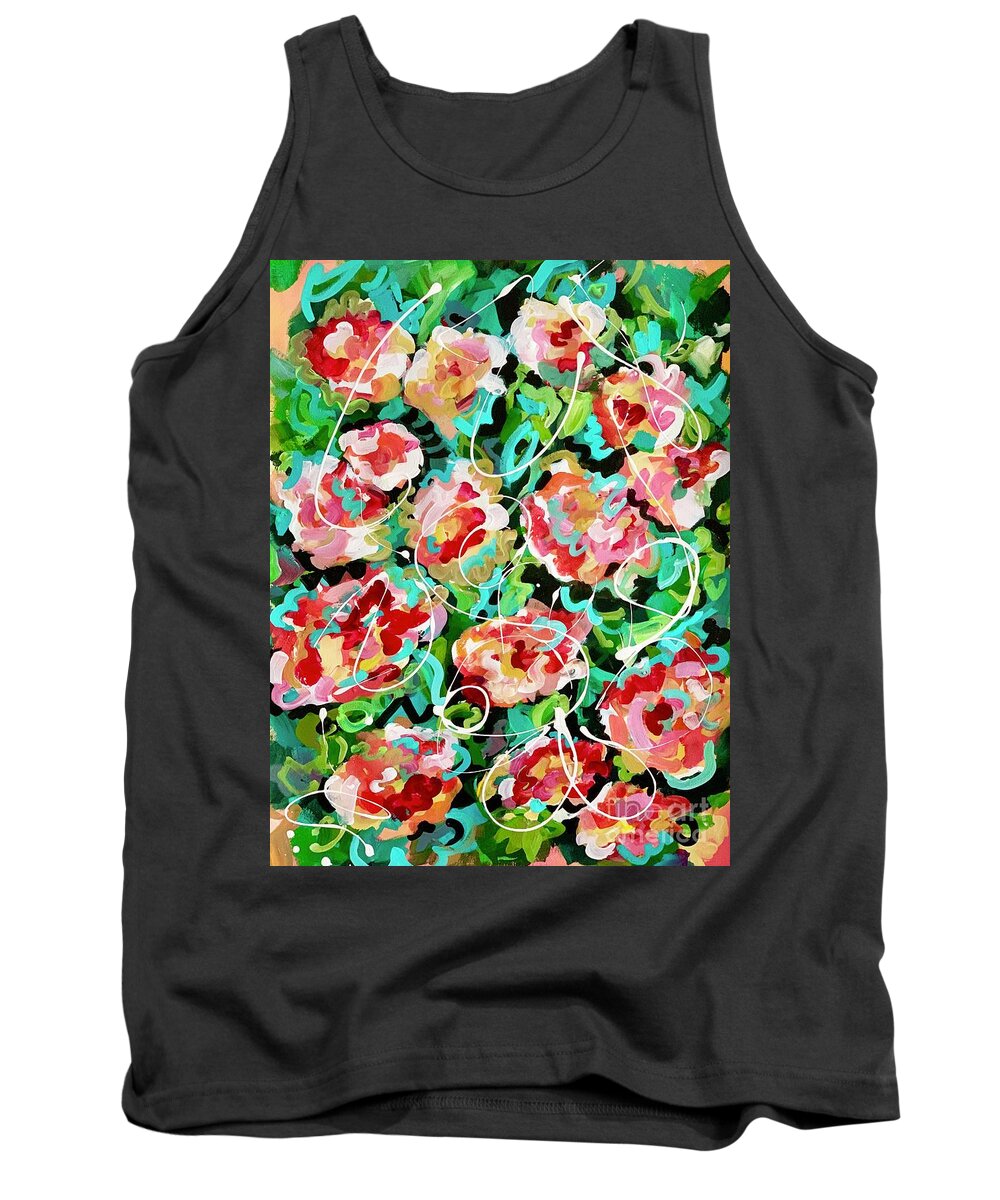 Abstract Floral Pink Flowers Tank Top featuring the painting Going in Circles by Patsy Walton