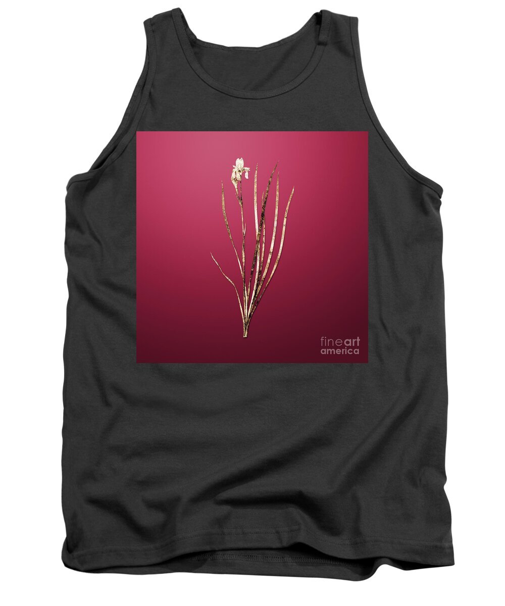 Gold Tank Top featuring the painting Gold Siberian Iris on Viva Magenta n.00112 by Holy Rock Design