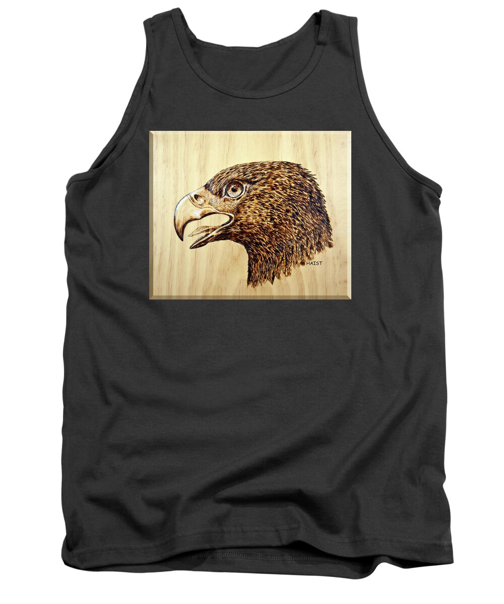 Eagle Tank Top featuring the pyrography Golden Eagle by R Murrey Haist