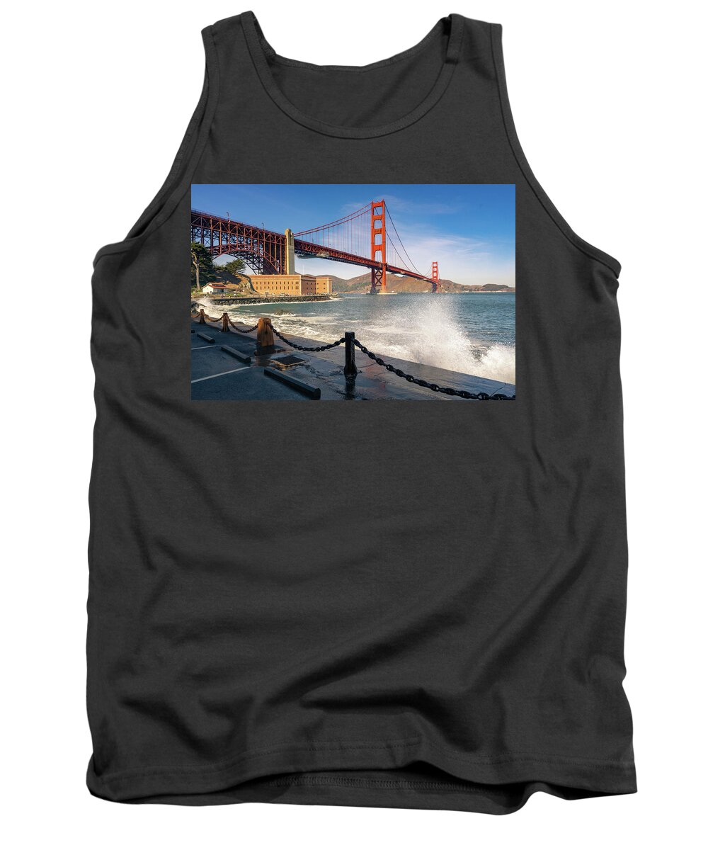 Bridge Tank Top featuring the photograph Golden Gate Splash by Laura Macky