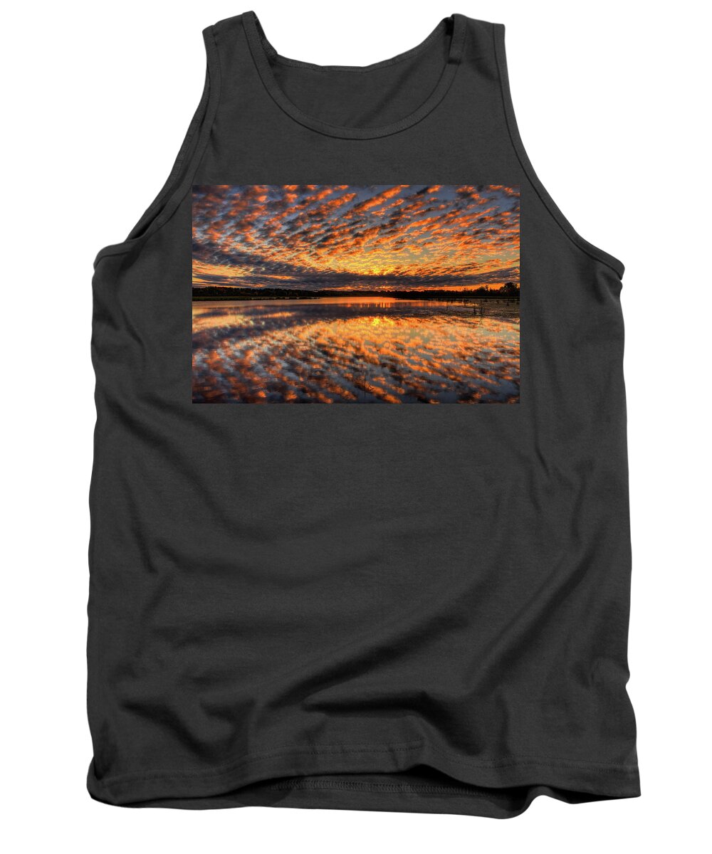 Sunrise Tank Top featuring the photograph Golden Kaleidoscope Sunrise Over Lake Wausau by Dale Kauzlaric