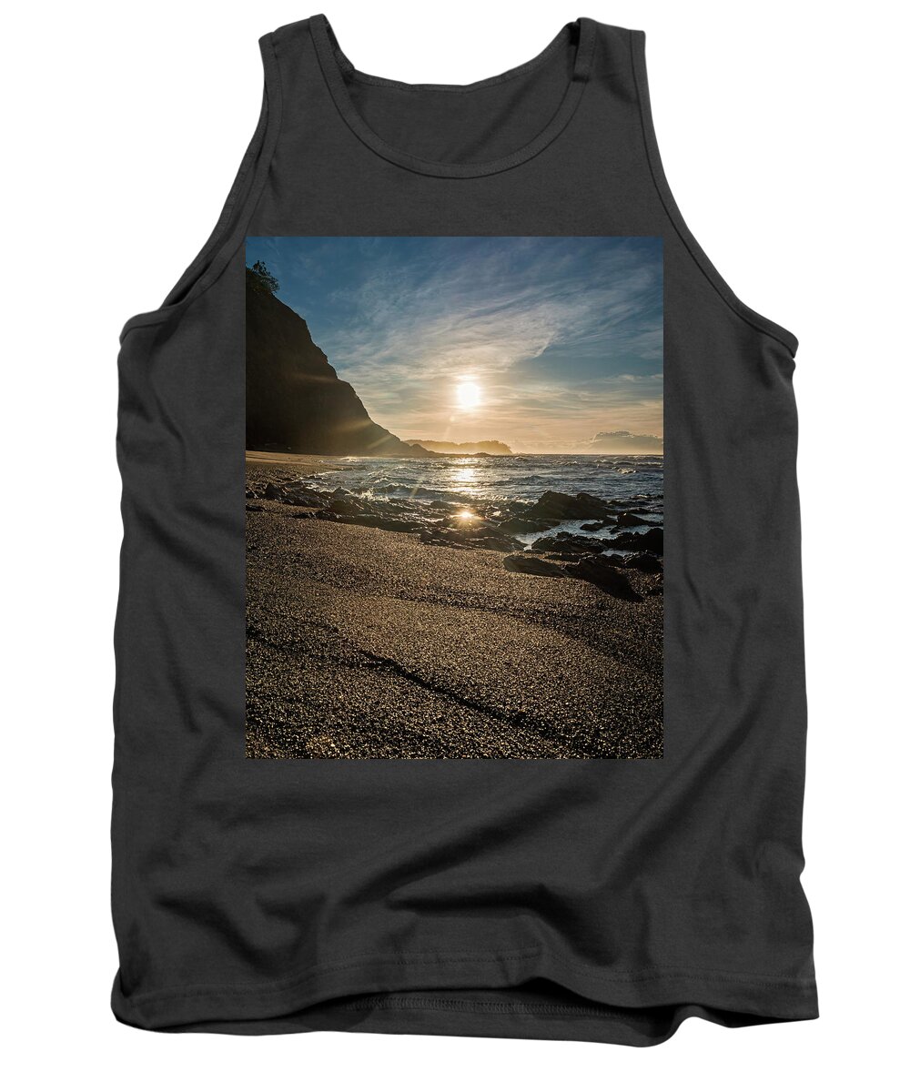 Central America Tank Top featuring the photograph Golden sunlight reflection on sand beach at Punta Samara by Henri Leduc