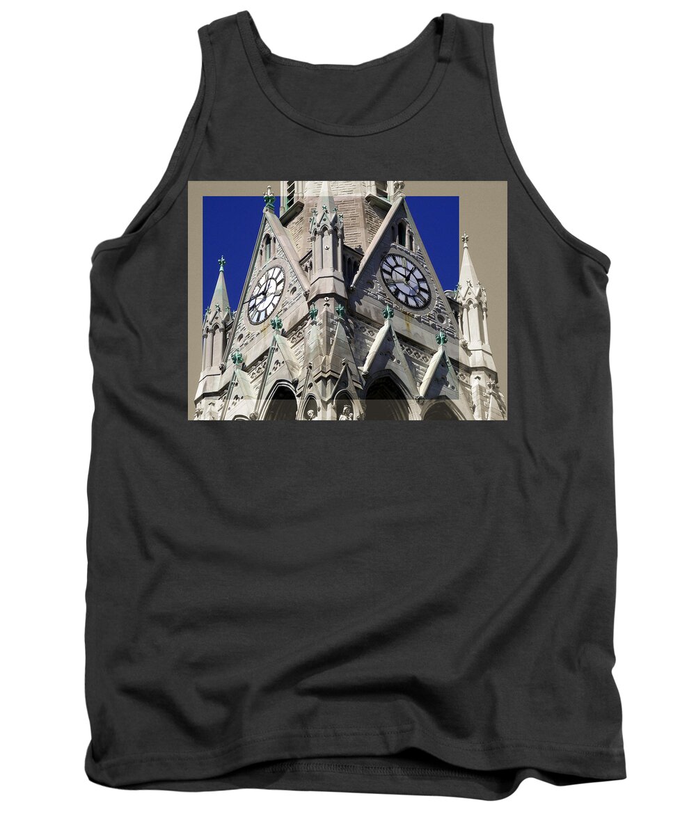 Architecture Tank Top featuring the photograph Gothic Church Clock Tower Spire by Patrick Malon