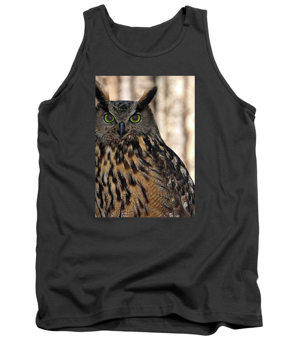 Owl Tank Top featuring the photograph Great Horned Owl by Rebecca Herranen