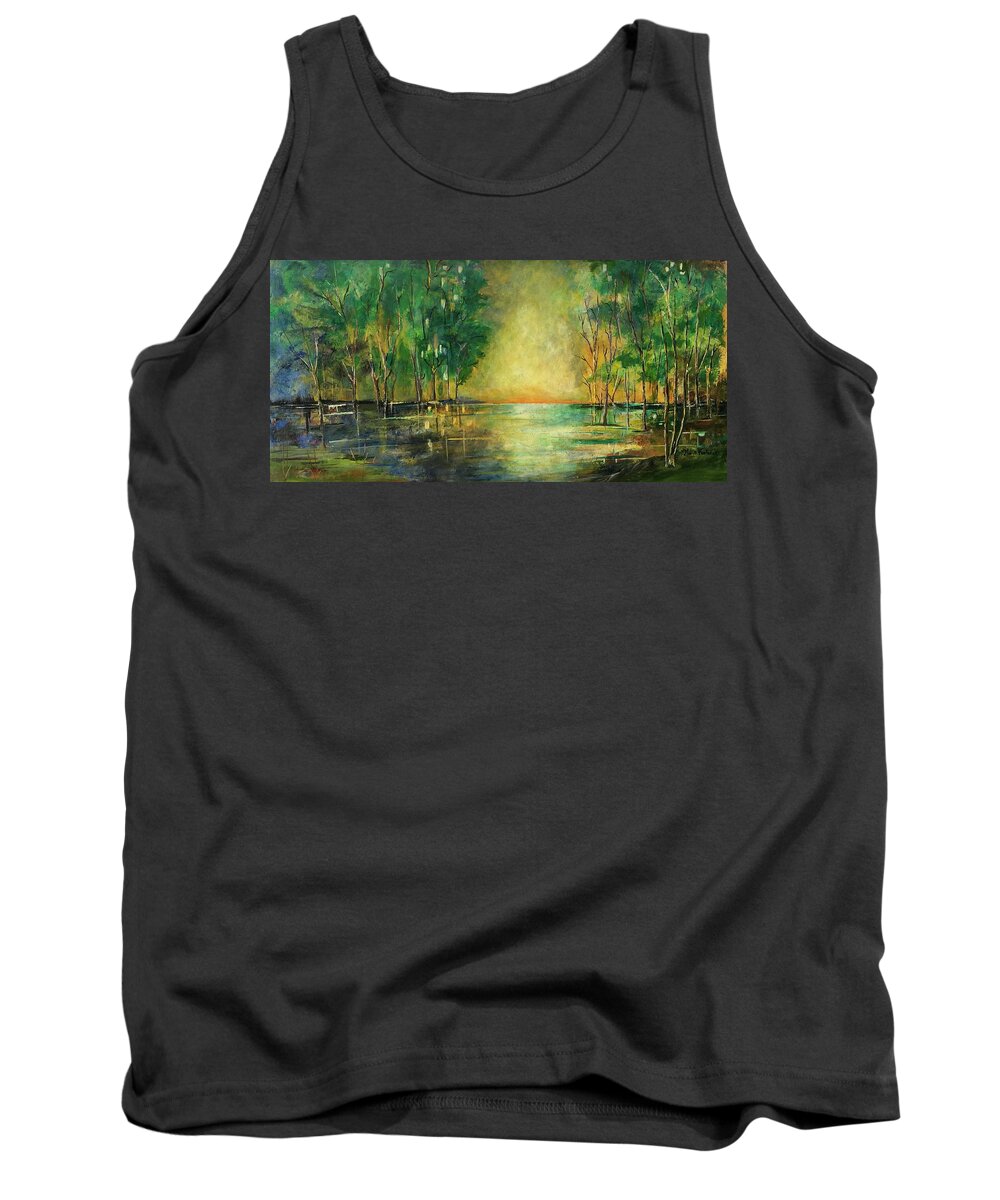 Original Acrylic Painting Tank Top featuring the painting Green Bayou by Maria Karlosak