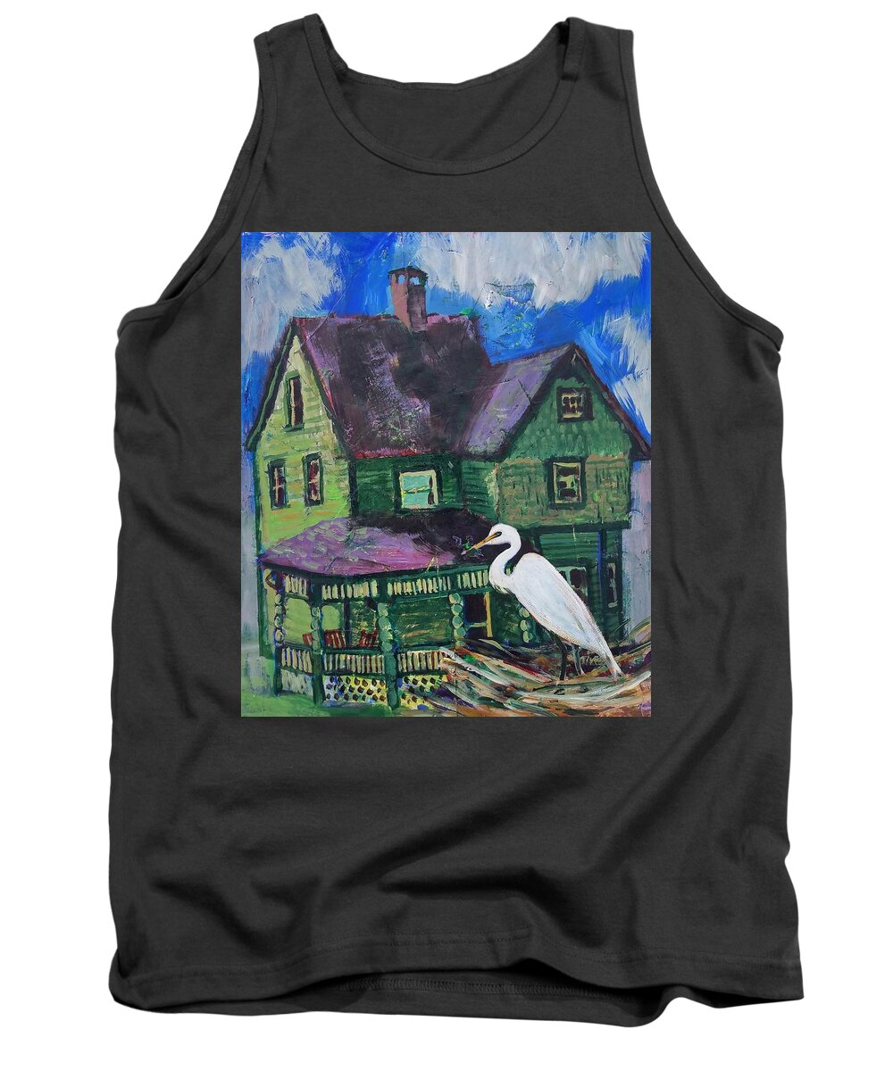 Bird Tank Top featuring the painting Green House Crane by Tilly Strauss