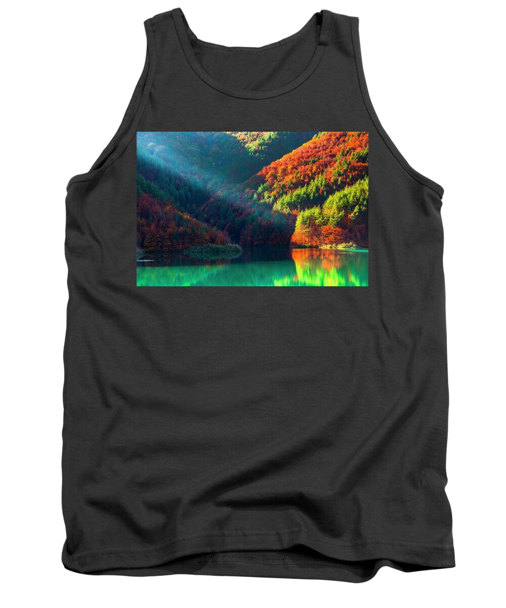 Bulgaria Tank Top featuring the photograph Green Lake by Evgeni Dinev