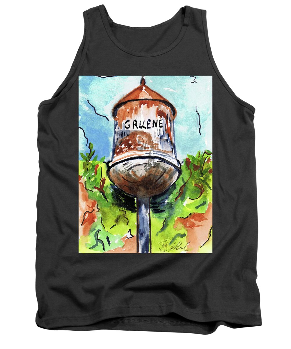 Water Tower Tank Top featuring the painting Gruene Tower by Genevieve Holland