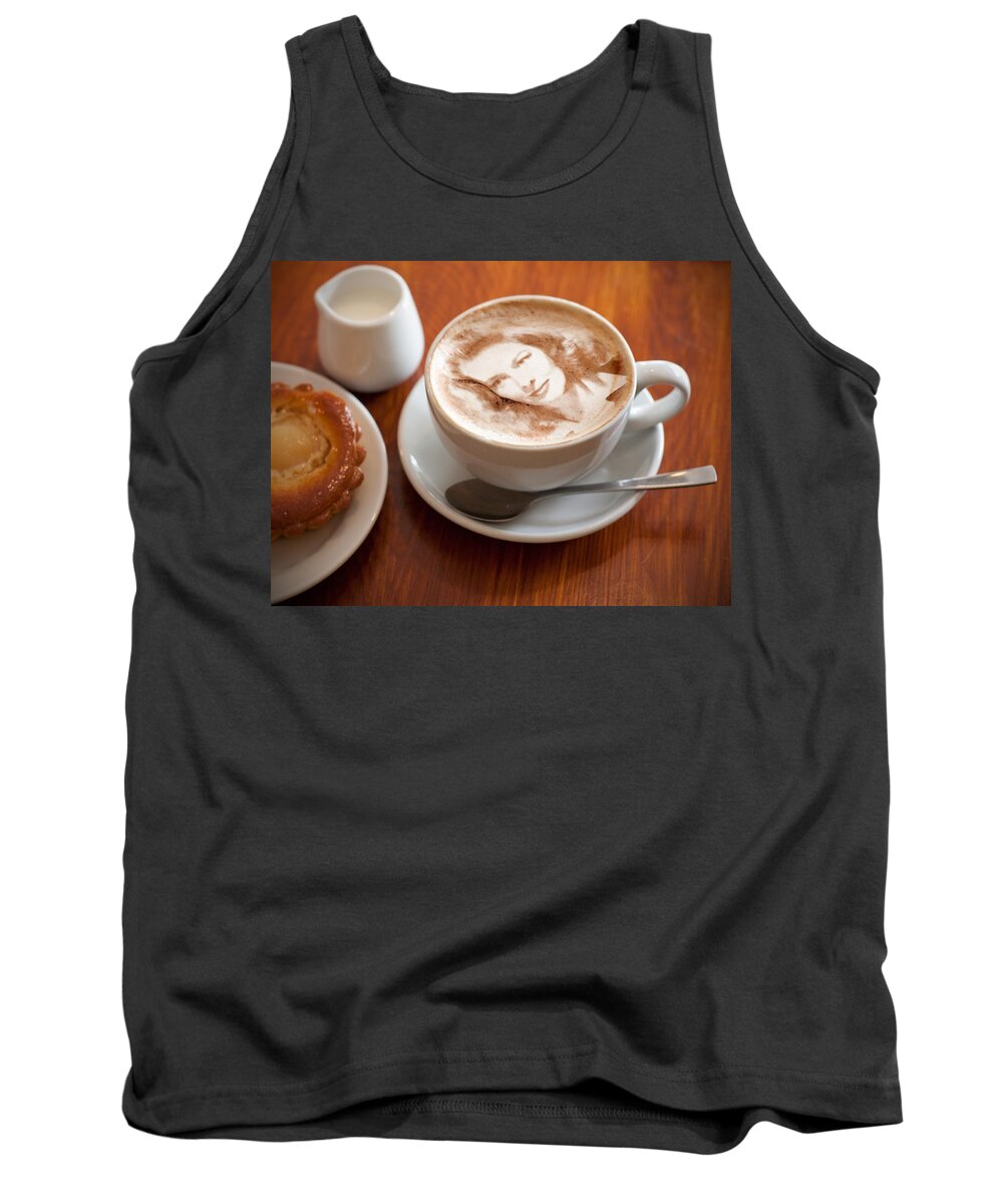 Katharine Hepburn Tank Top featuring the mixed media Have A Cup Of Katharine Hepburn With Your Pie by Teresa Trotter