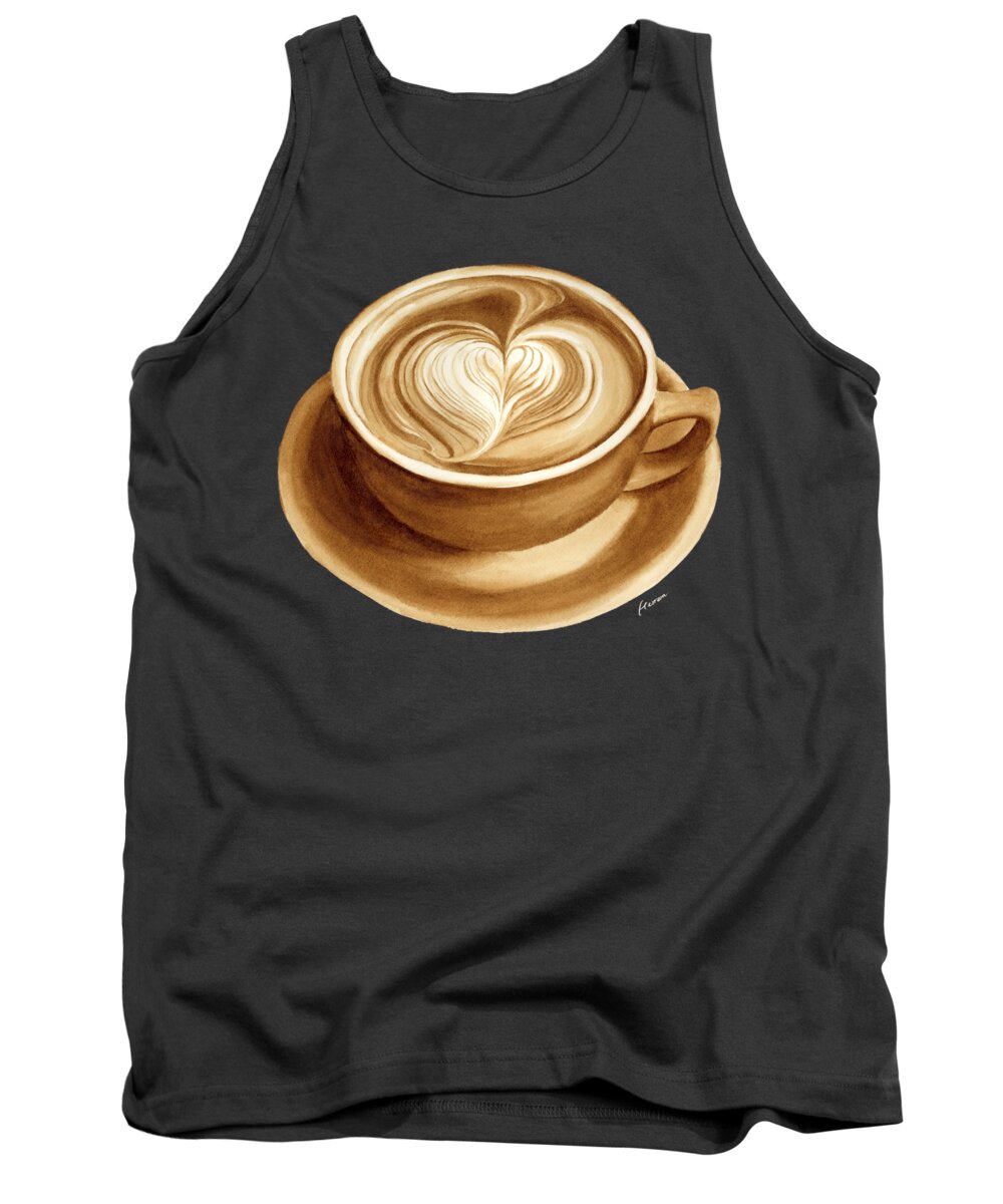 Coffee Art Tank Top featuring the painting Heart Latte II - solid background by Hailey E Herrera