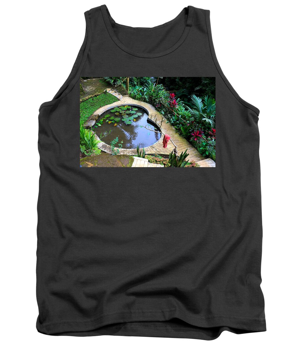Heart Tank Top featuring the digital art Heart-shaped pond with water lilies by Worldvibes1