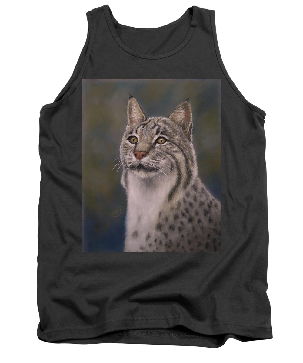 Bobcat Tank Top featuring the painting Here Kitty, Kitty by Monica Burnette