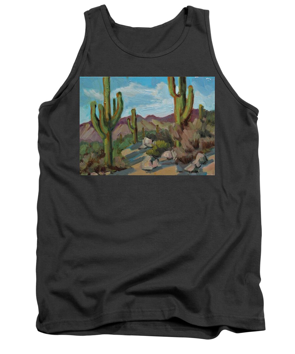 Saguaro Tank Top featuring the painting Hiking Trail Lake Pleasant Arizona by Diane McClary