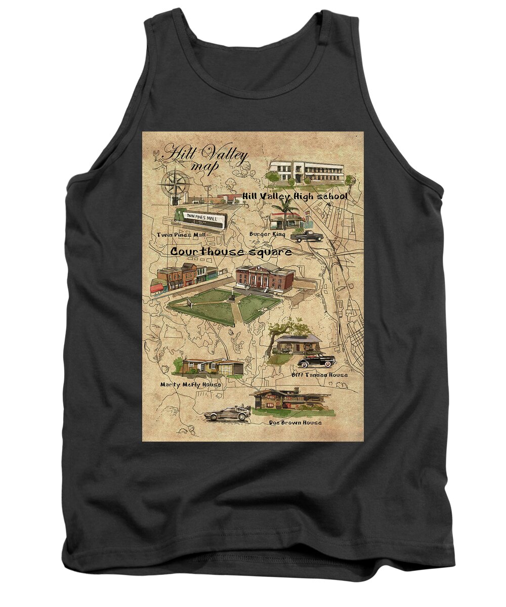 Map Tank Top featuring the digital art Hill Valley Movie Map by Bekim M