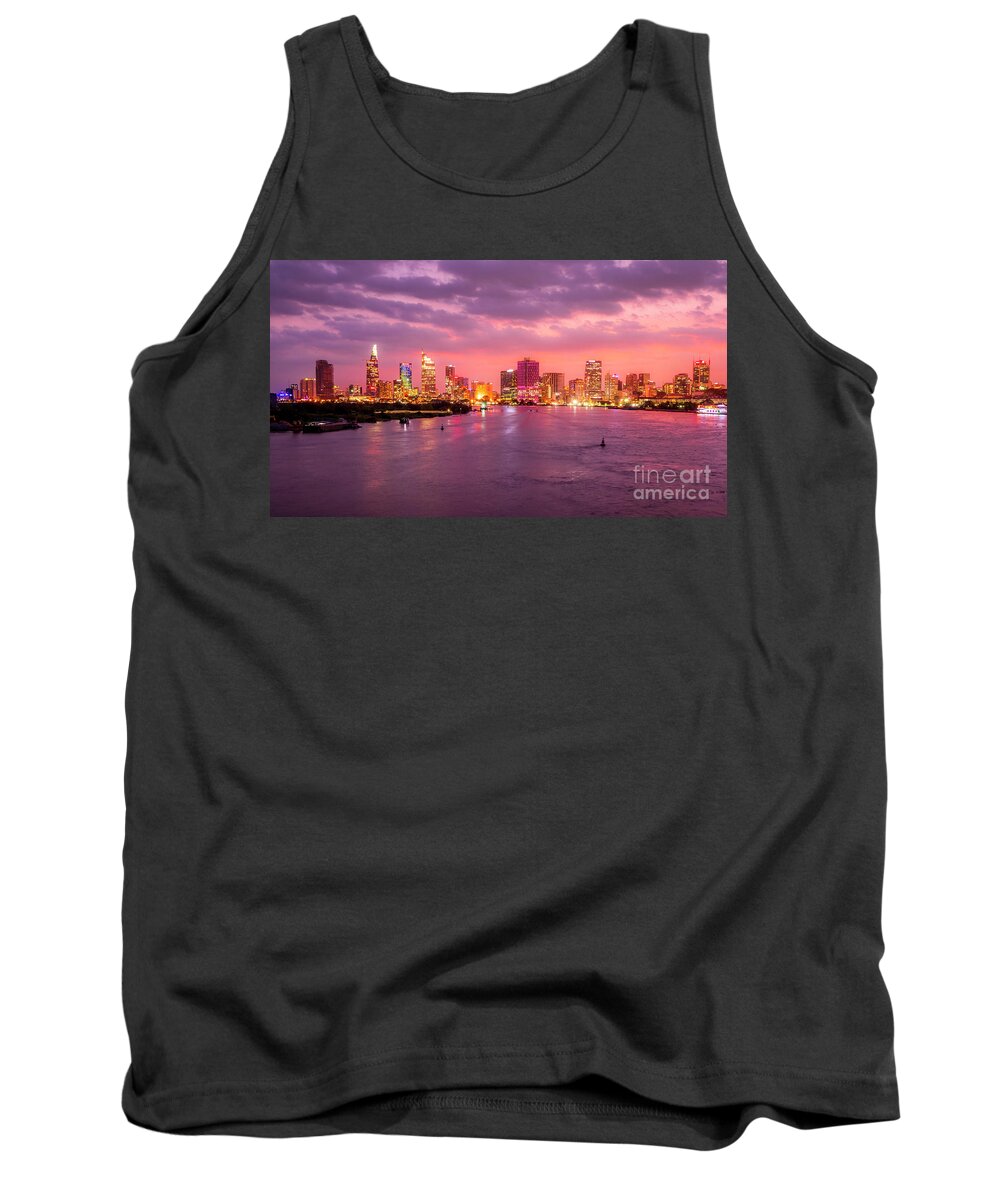 Ho Chi Minh City Tank Top featuring the photograph Ho Chi Minh City Skyline and Saigon River at Sunset by Bryan Mullennix