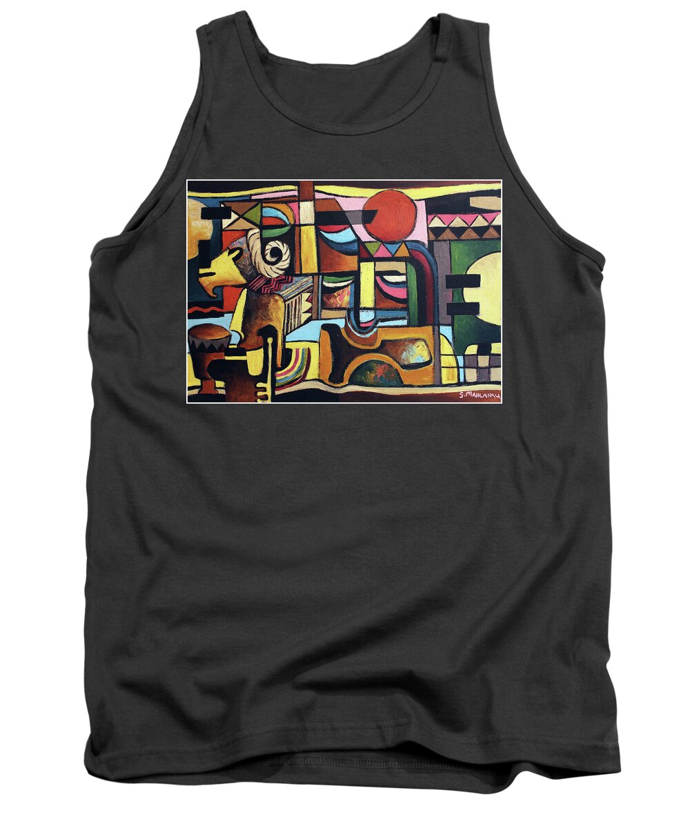 African Tank Top featuring the painting Horn Of Hope by Speelman Mahlangu 1958-2004