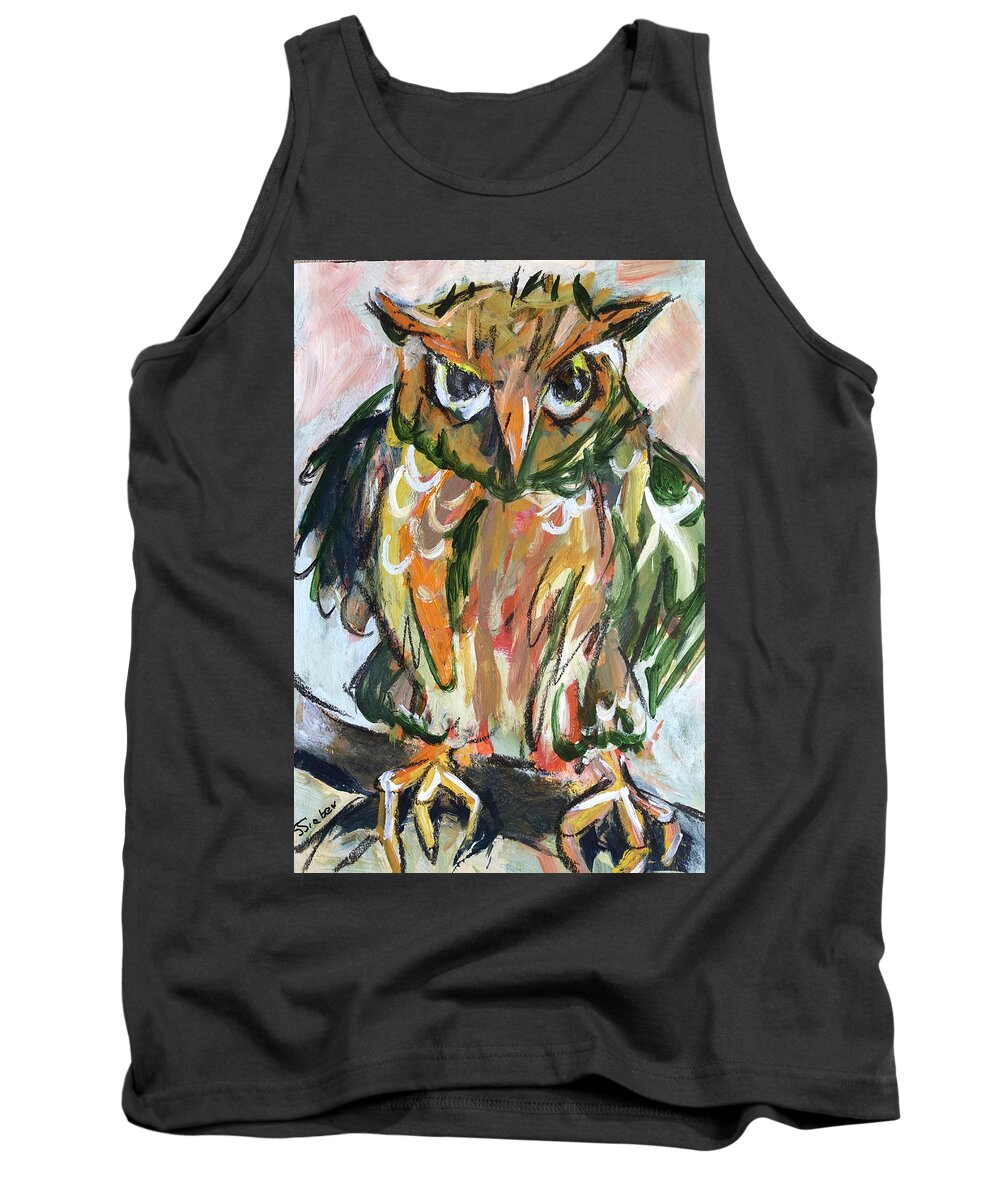 Owls Tank Top featuring the painting I Mean Business by Sharon Sieben