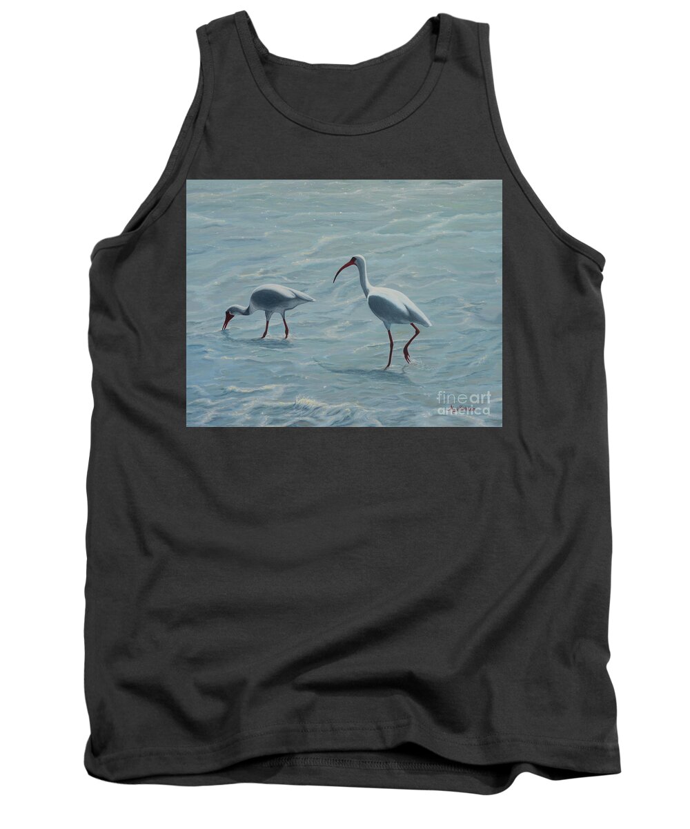 Ibis Tank Top featuring the painting Ibises at the Beach by Aicy Karbstein