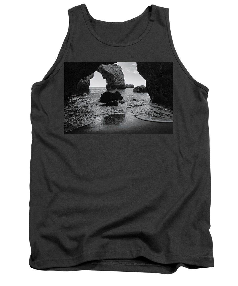 Portuguese Beach Tank Top featuring the photograph Idyllic Cave in Monochrome by Angelo DeVal
