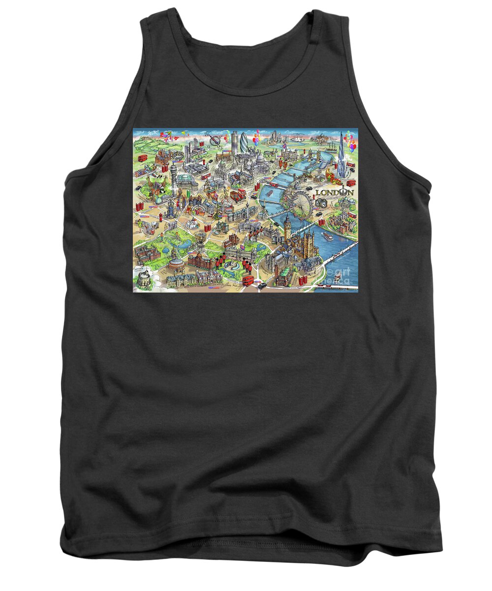 London Map Tank Top featuring the painting Illustrated Map of London by Maria Rabinky