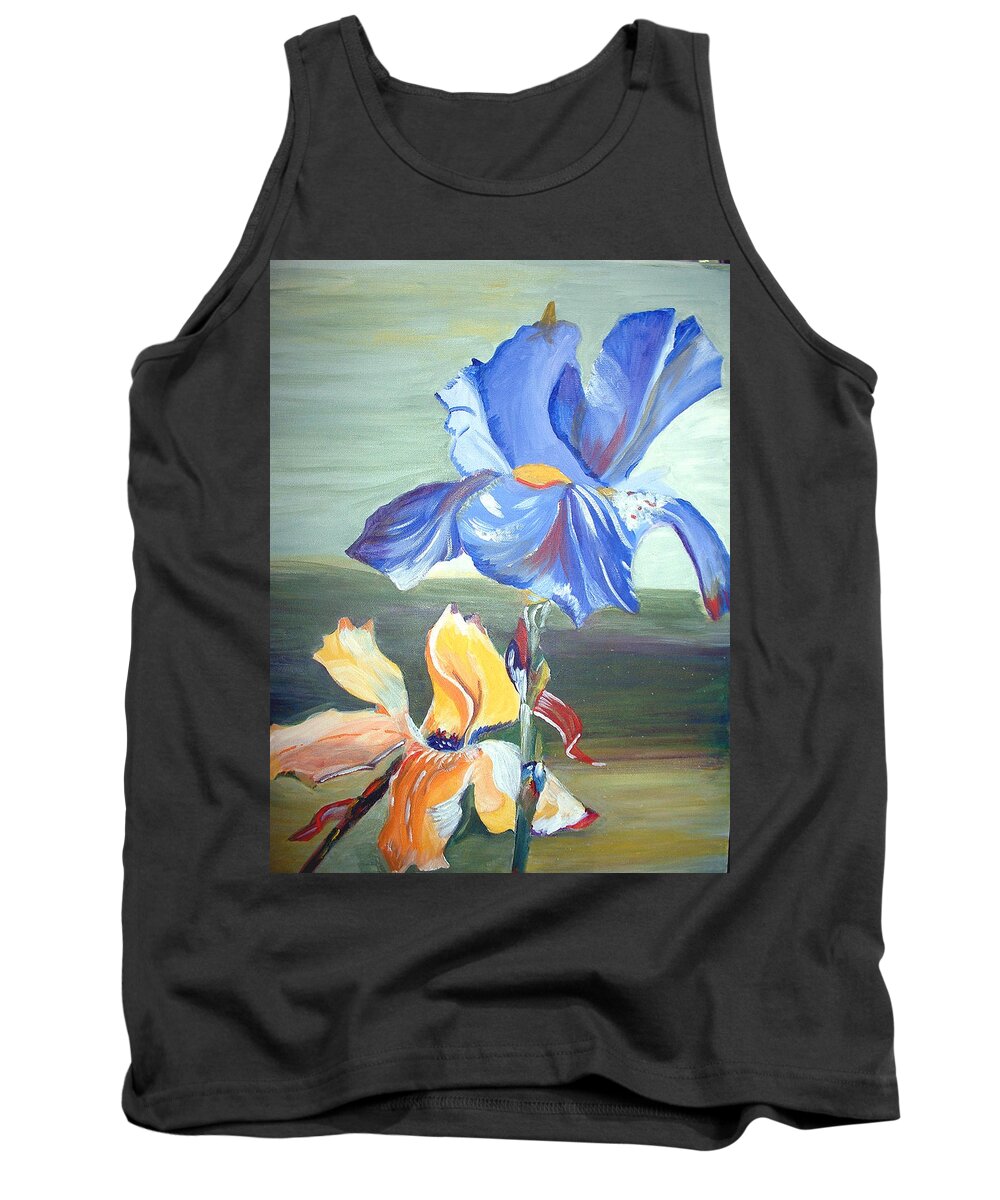 Iris Tank Top featuring the painting Blue and yellow Iris  by Genevieve Holland