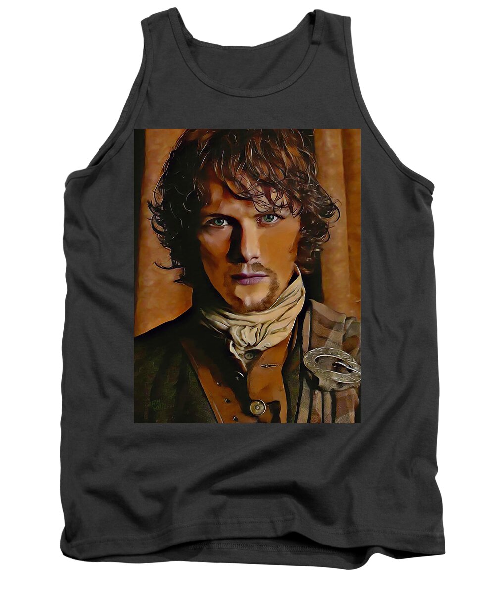 Jamie Fraser Tank Top featuring the mixed media Jamie Fraser by Kathy Kelly