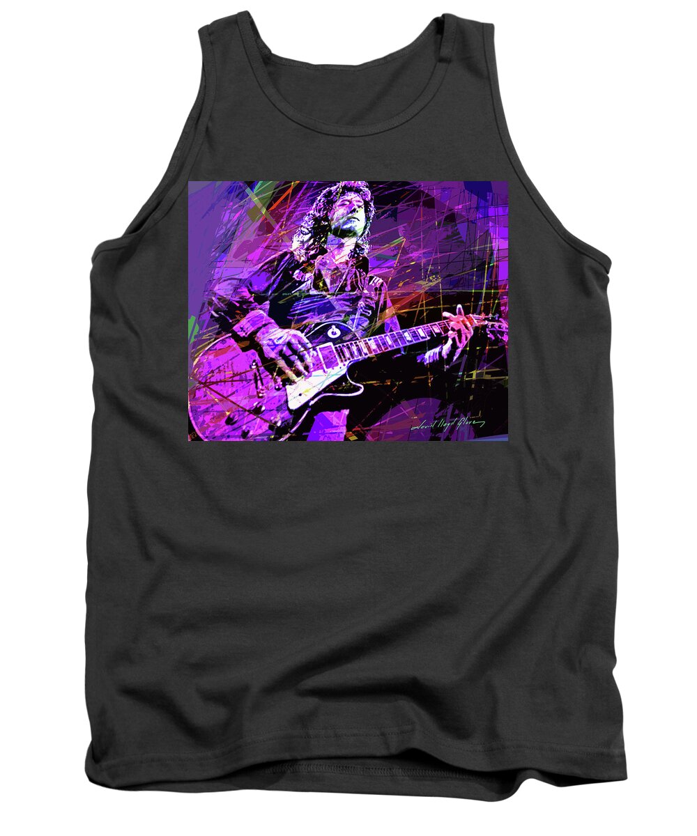 Jimmy Page Tank Top featuring the painting Jimmy Page Solos by David Lloyd Glover