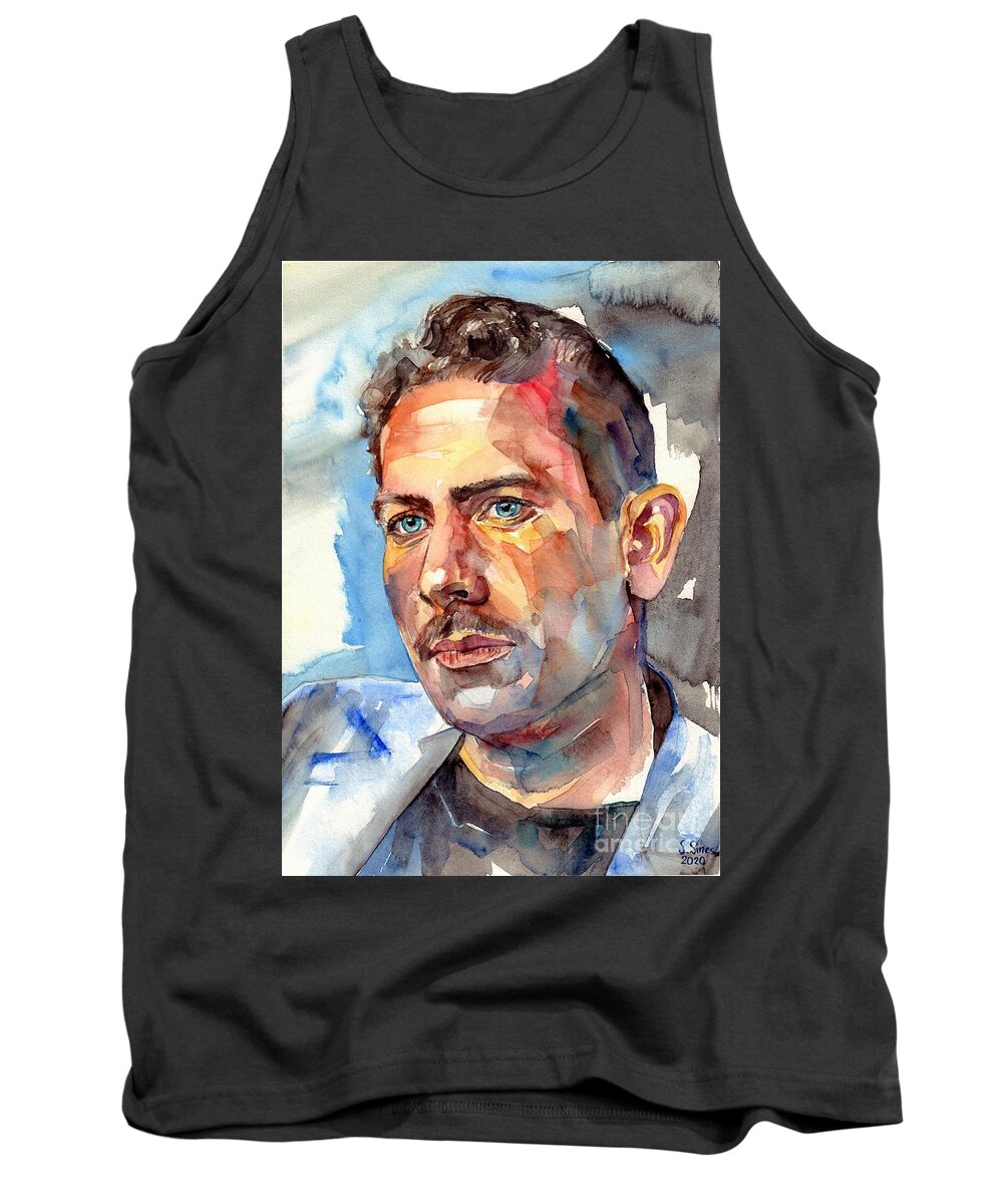 John Steinbeck Tank Top featuring the painting John Steinbeck Portrait by Suzann Sines