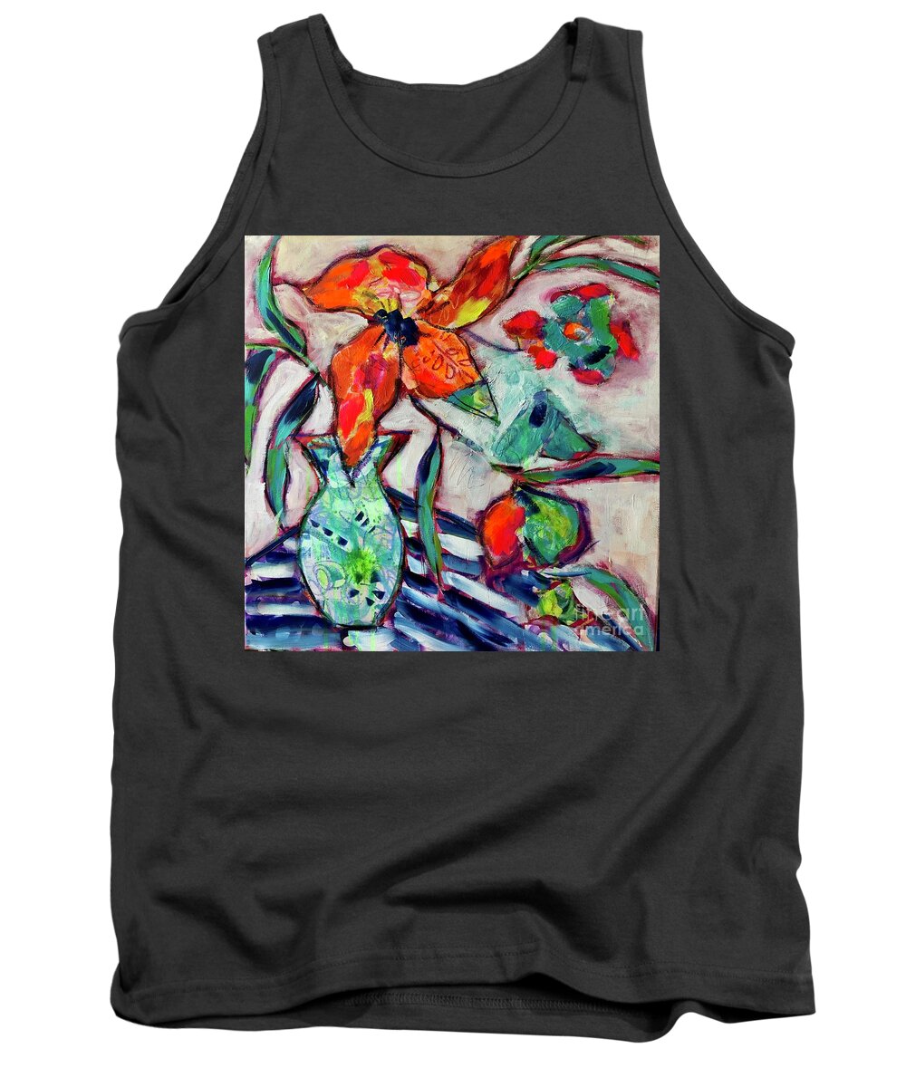 Inner Peace Tank Top featuring the painting Joy Of Life And A Touch Of Orange by Corina Stupu Thomas