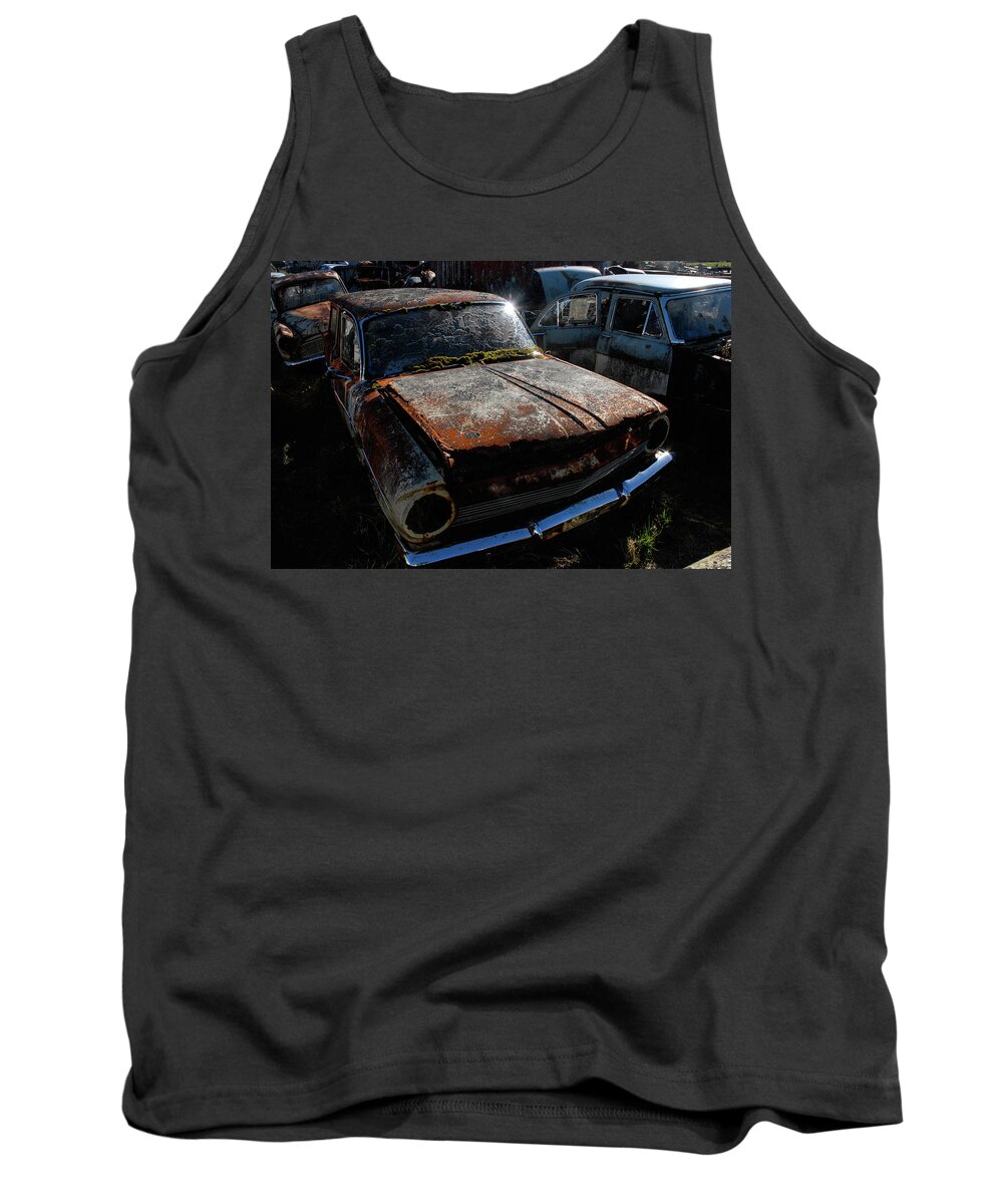 Wrecking Yard Tank Top featuring the photograph The Junkyard Diaries III - Smash Palace, North Island, New Zealand by Earth And Spirit