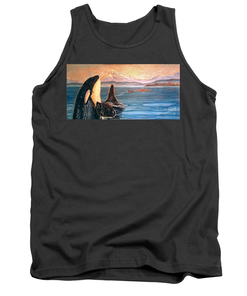Orcas Tank Top featuring the painting Kayak the Salish Sea by Janet McDonald