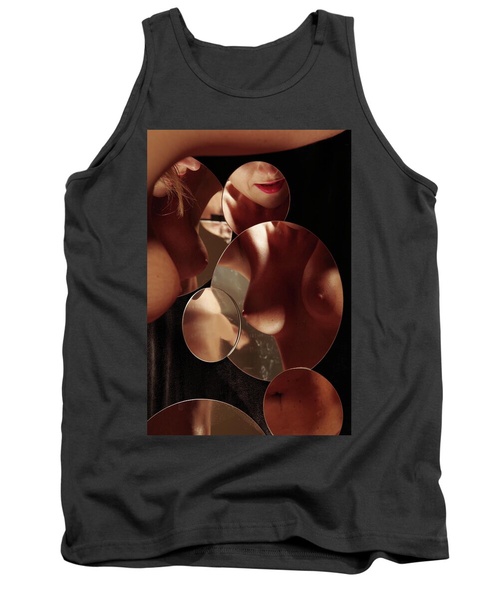 Nude Female Reflections Mirror Tank Top featuring the photograph Kebu1019 by Henry Butz